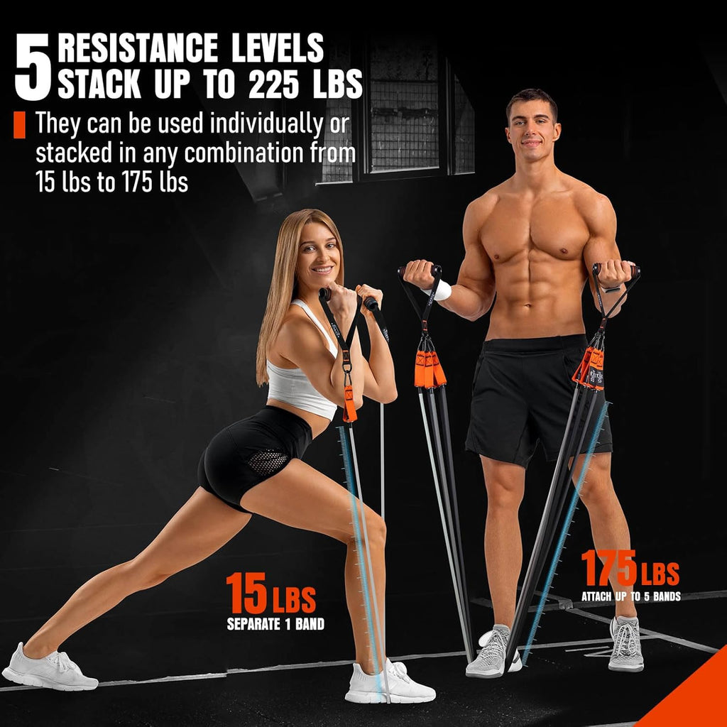 Resistance Bands with Handles, 175lb Exercise Bands for Working Out, Fitness Bands, Workout Bands with Door Anchor