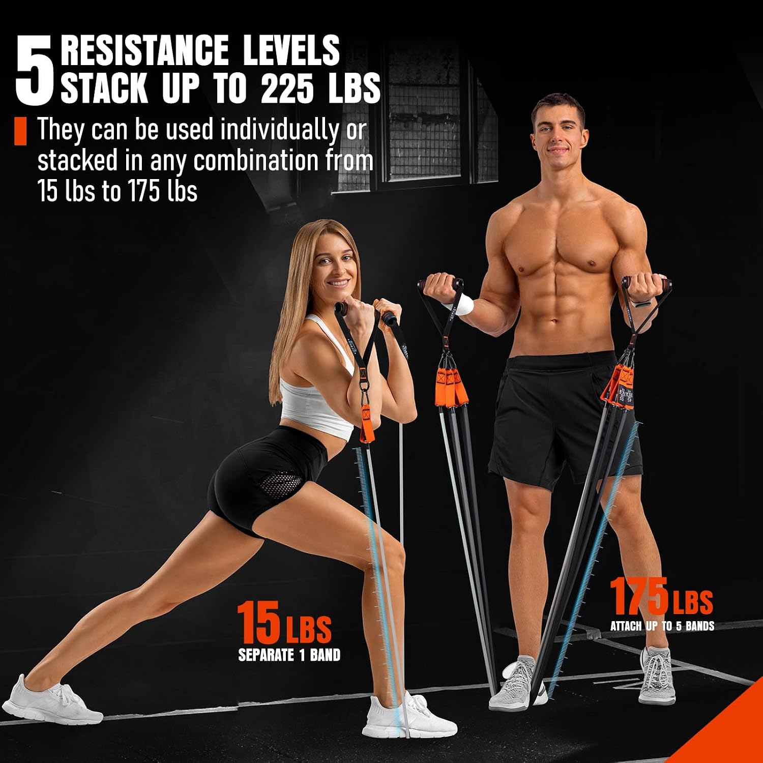 Resistance Bands with Handles, 175lb Exercise Bands for Working Out | Fitness Bands, Workout Bands with Door Anchor