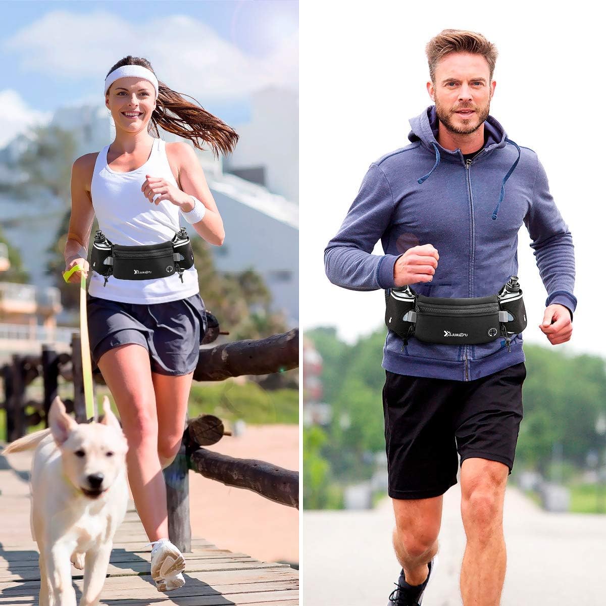 Running Belt with Water Bottles(2 x 175ML), Hydration Belt Waterproof Waist Pack Bag Fits iPhones Adjustable Sports