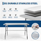 Stainless Steel Folding Work Table,24"x48" Small Portable Foldable Table