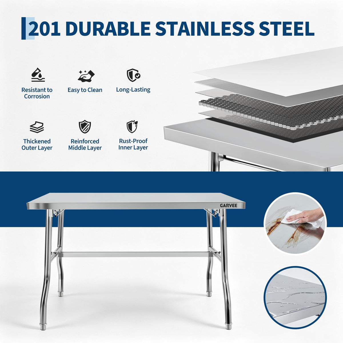 Stainless Steel Folding Work Table,24"x48" Small Portable Foldable Table