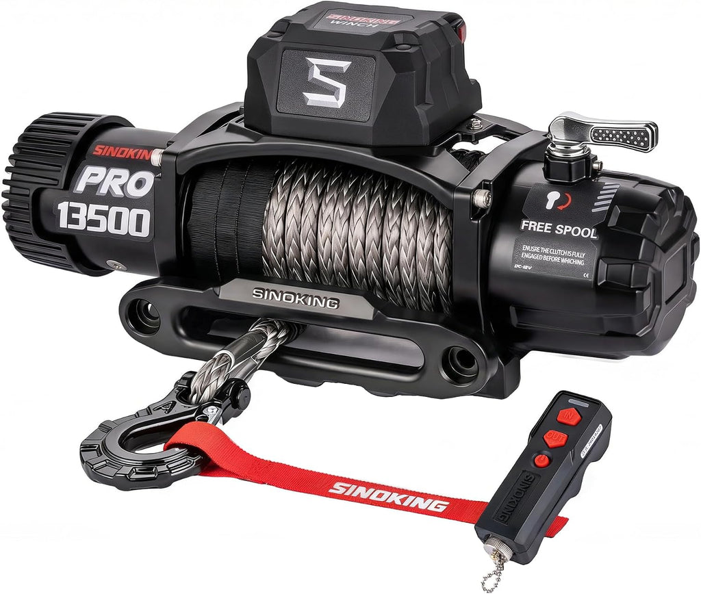 PRO Series 13500 lb Electric Winch, 12V Towing Winch, Synthetic Rope, 2-in-1 Wired/Wireless Remote, Waterproof IP67