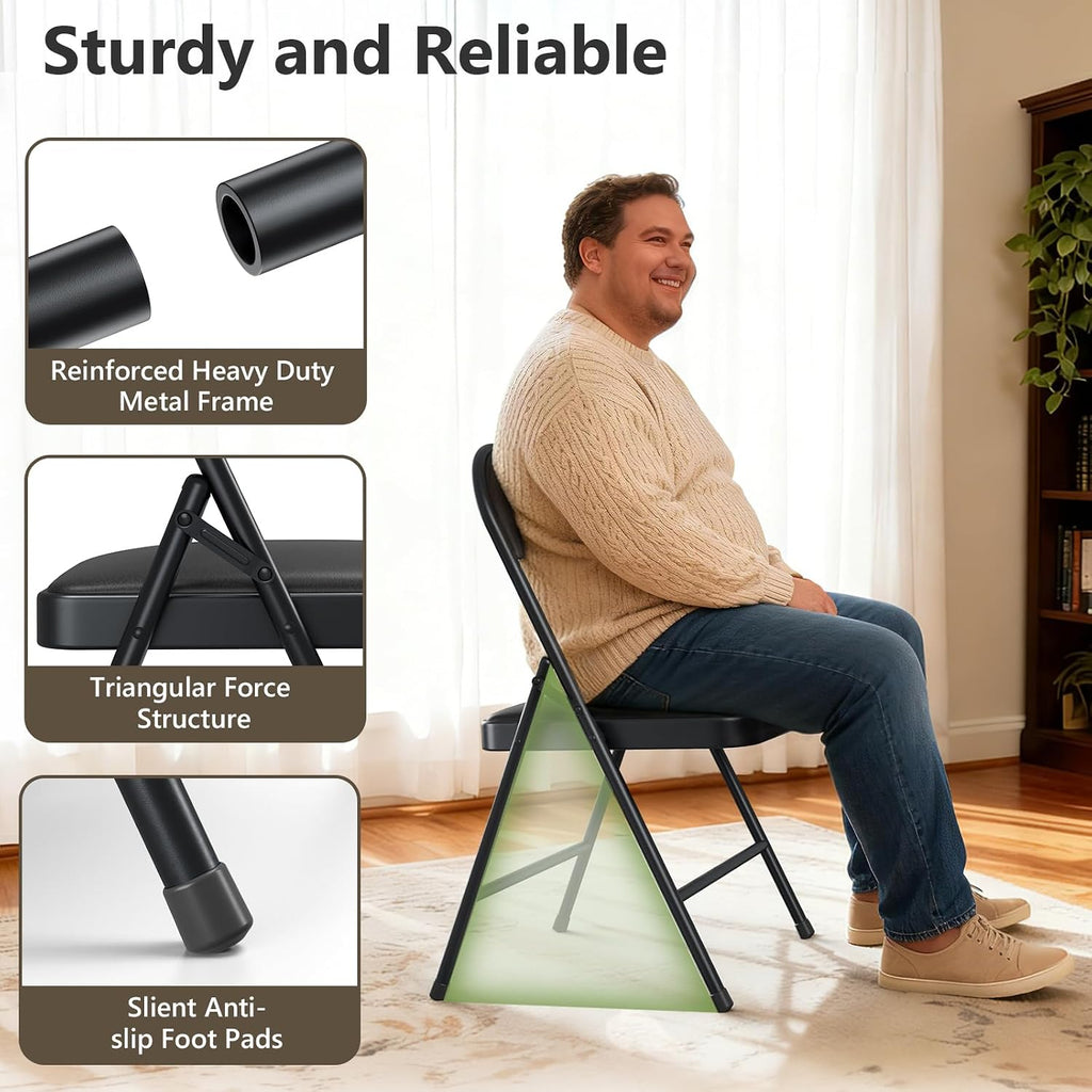 Folding Dining Table Set for 4, 5FT Foldable Plastic Table with Carrying Handle & 4 PU Leather Padded Folding Chairs