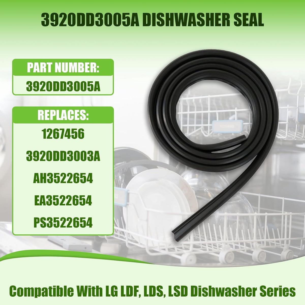 Dishwasher Rubber Door Seal, Door Gasket Replacement, Fits for LG LDS5540ST LDS5540WW