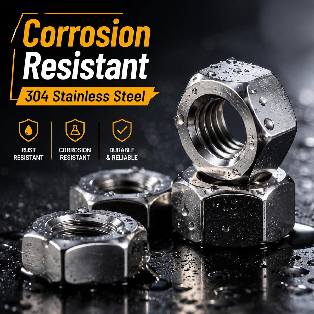 100PCS 6-32 Hex Nuts, 304 Stainless Steel, Full Thread
