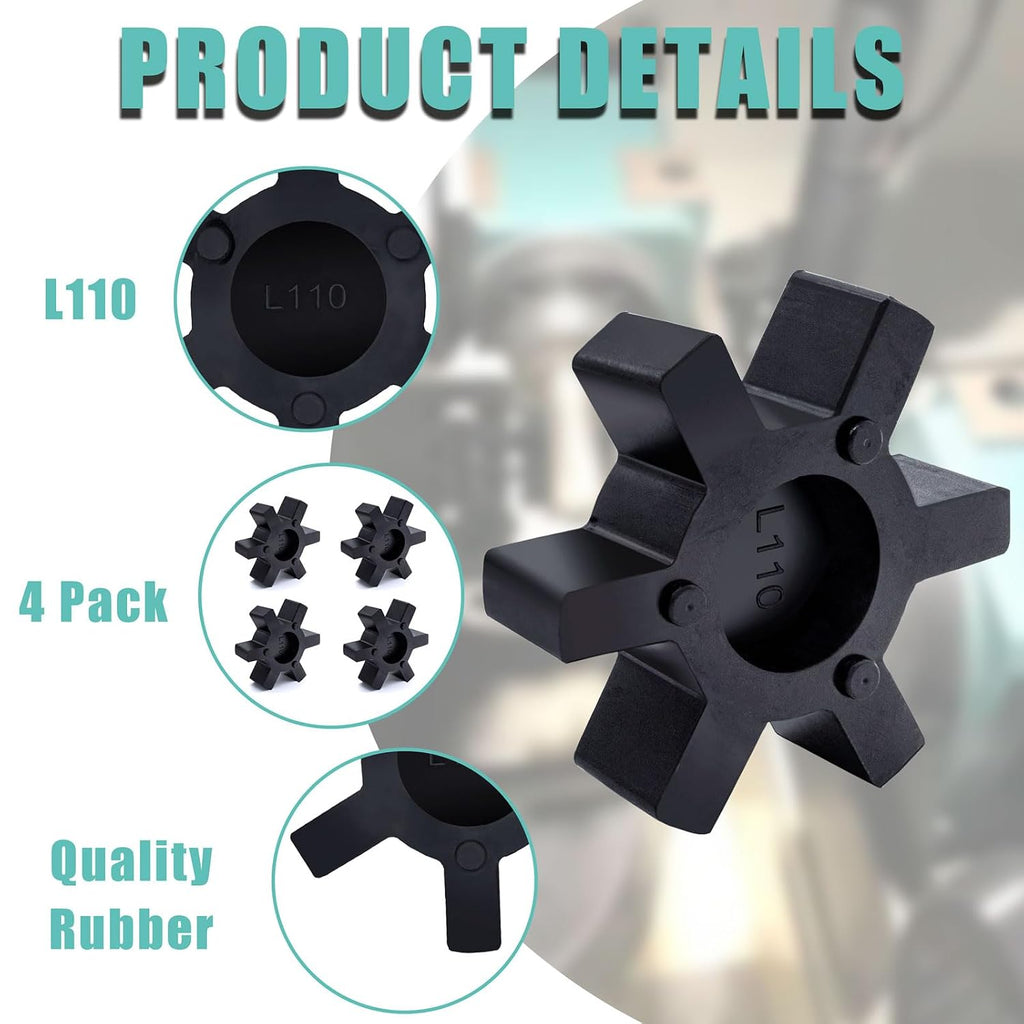 Flexible L110 NBR Rubber Spider Insert Solid Spider Center Inserts Fits for Lovejoy Martin L-Jaw Coupling (4 Pack)