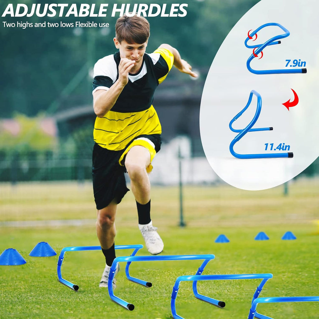 Agility Training Equipment, Football Training Equipment Includes 20FT Agility Ladder,4 Adjustable Agility Hurdles, 12