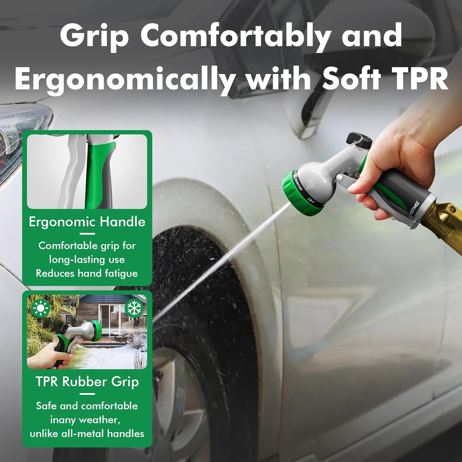 Garden Hose Nozzle, Heavy Duty Metal Water Hose Nozzle with 7 Adjustable Spray Patterns, High Pressure Hand Sprayer