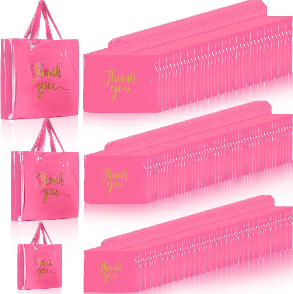 200 Pcs Thank You Shopping Bags with Handle,Pink