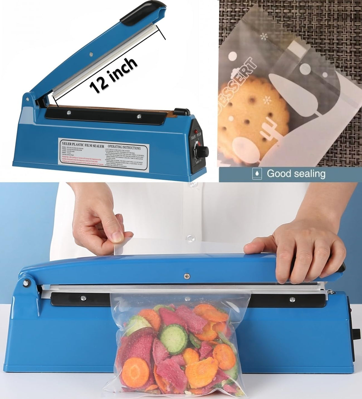 12 Inch Impulse Heat Sealer Impulse Bag Sealer, Manual Poly Bag Heat Sealer Machine for Plastic Bags PE PP Bags with