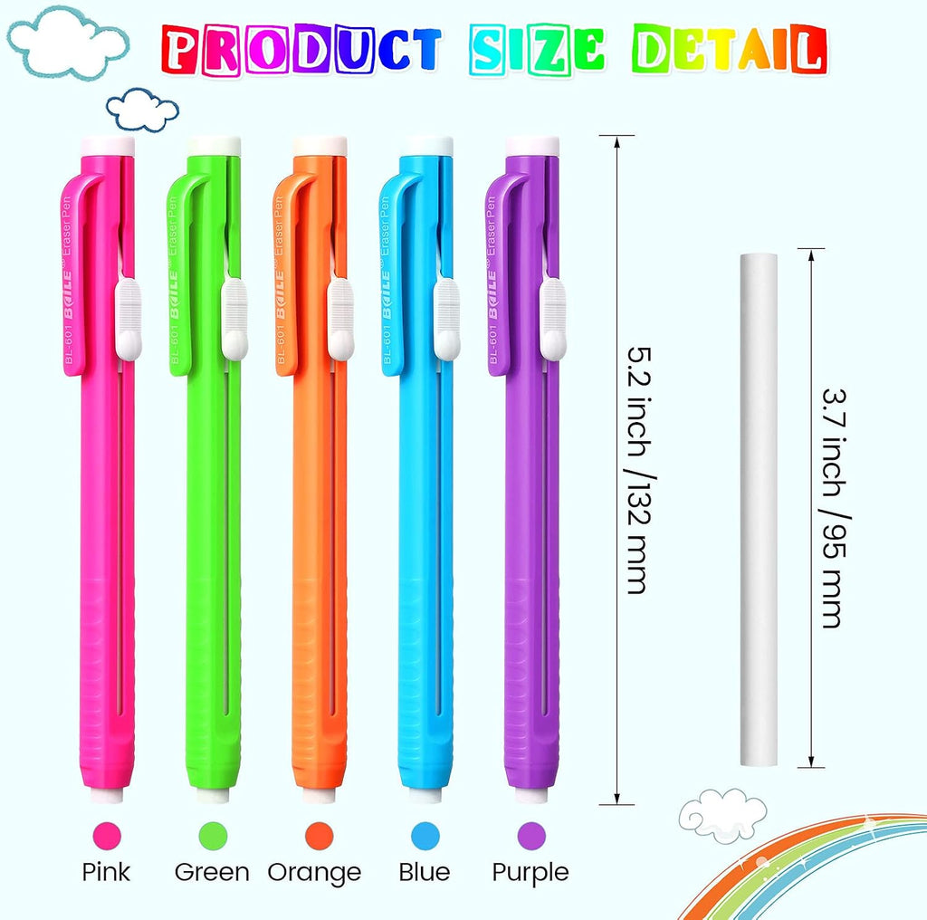 10 Pieces Retractable Mechanical Eraser Pen, Pen-Style Erasers Pencil Click Big for Drawing, Art, Drafting, Sketching