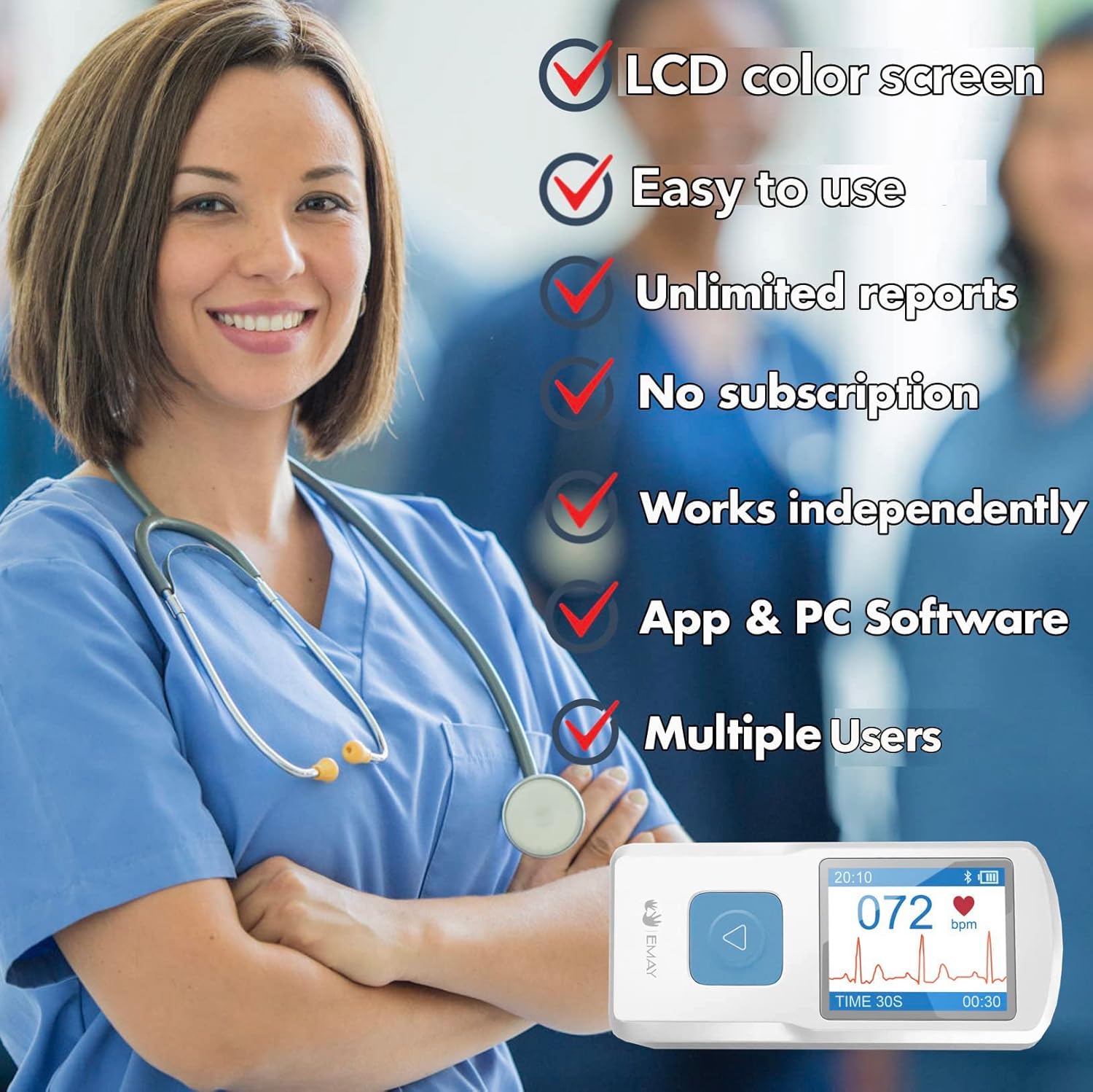 Portable ECG Monitor | Record ECG and Heart Rate | Compatible with Smartphone and PC
