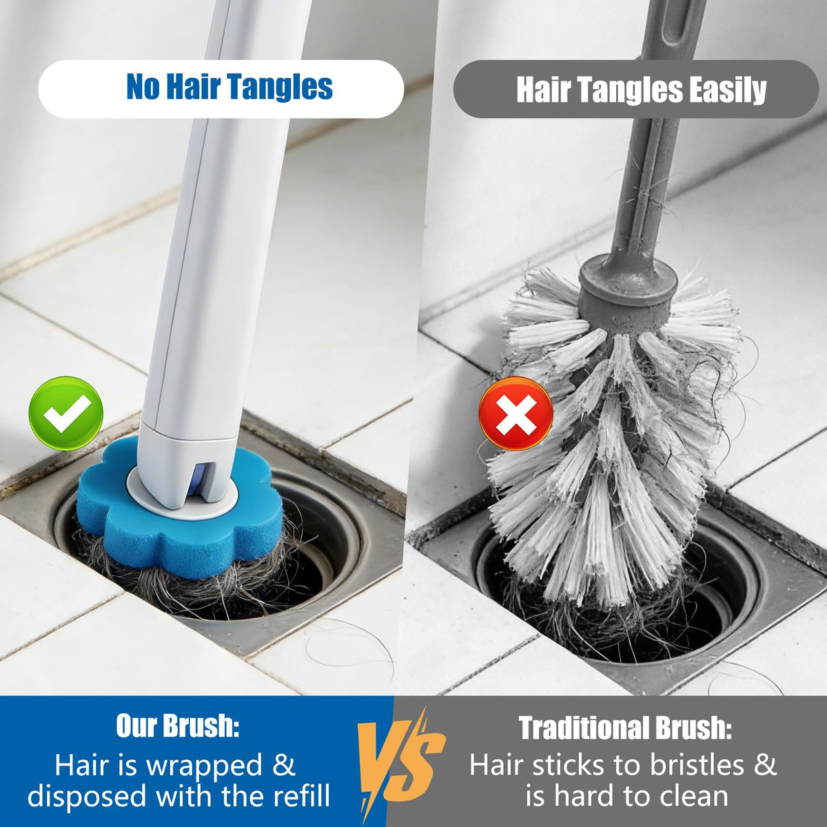 Disposable Toilet Brush Set, 2 Pack with 72 Refills & Wall Holder