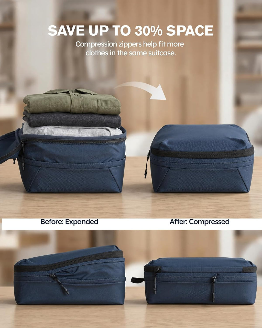 Compression Packing Cubes Ultralight 7PCS Luggage Travel Organizer Bags Set | Fit 24" Checked Luggage | Color-Coded