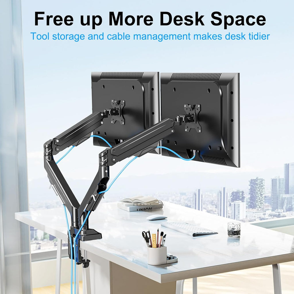 Dual Monitor Mount for Screens up to 43", Heavy Duty Monitor Arm | Ultrawide Desk Mount Holds 2.2-33lbs Each, Premium