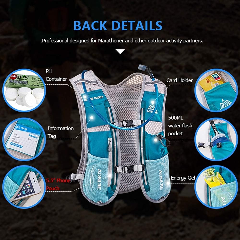 Hydration Vest Pack Backpack 5L 5.5L Marathoner Running Vest Race Hydration for Women and Men Trail Run Hiking Jogging
