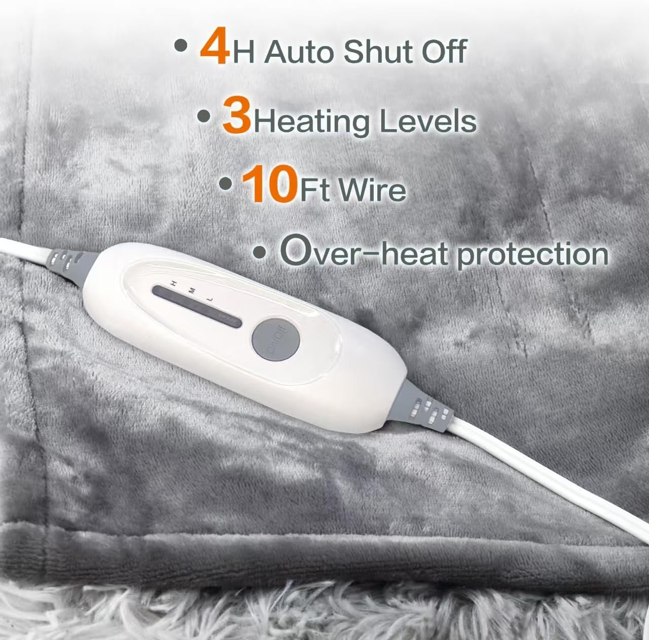 Heated Blanket Throw, Super Soft Flannel Electric Throw Blanket | 3 Heating Levels, 4H Auto Off,Overheat Protection