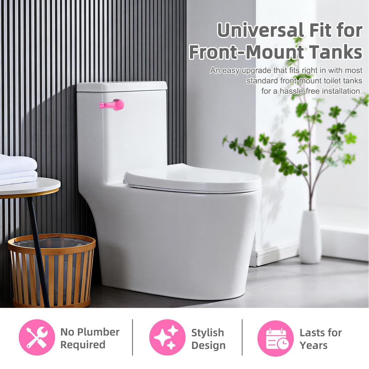 Hibbent Universal Metal Front Mount Toilet Handle Replacement Kit, Pink