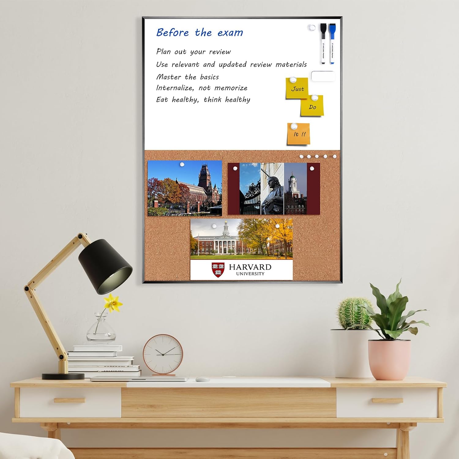 Cork Board White Board Combo, 24 x 18 Inch Bulletin Board, Magnetic Dry Erase Board & Corkboard for Wall, Vision