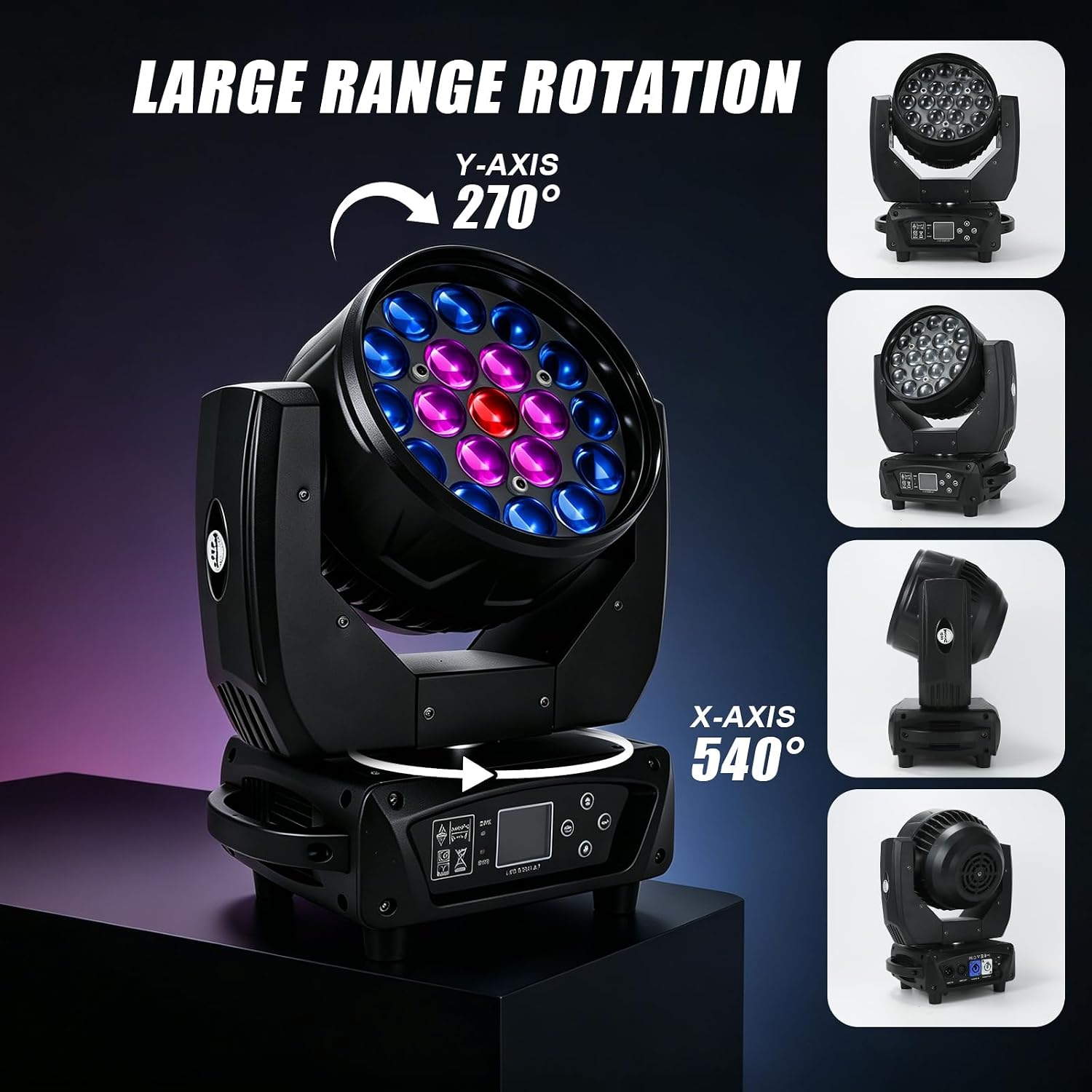 19x15W Moving Head DJ Light, RGBW Zoom LED Stage Lights | Beam/Wash/Zoom Stage Effects, Sound Active & DMX512