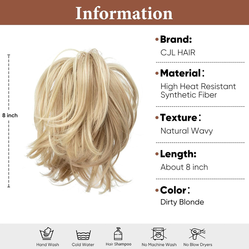 Claw Clip Short Ponytail Hair Extensions DIY Bendable Metals Messy Bun Hair Piece for Wonen Straight Synthetic Fake