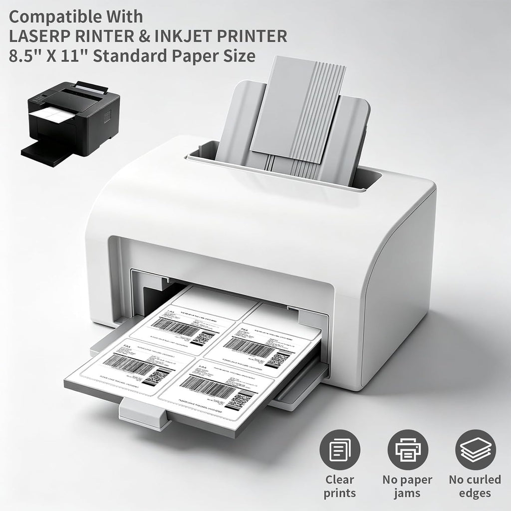 6 up 3-1/3“ x 4” Sticker Labels Shipping Address Labels for Laser & Inkjet Printers, 100 Sheets, Total 600 Labels