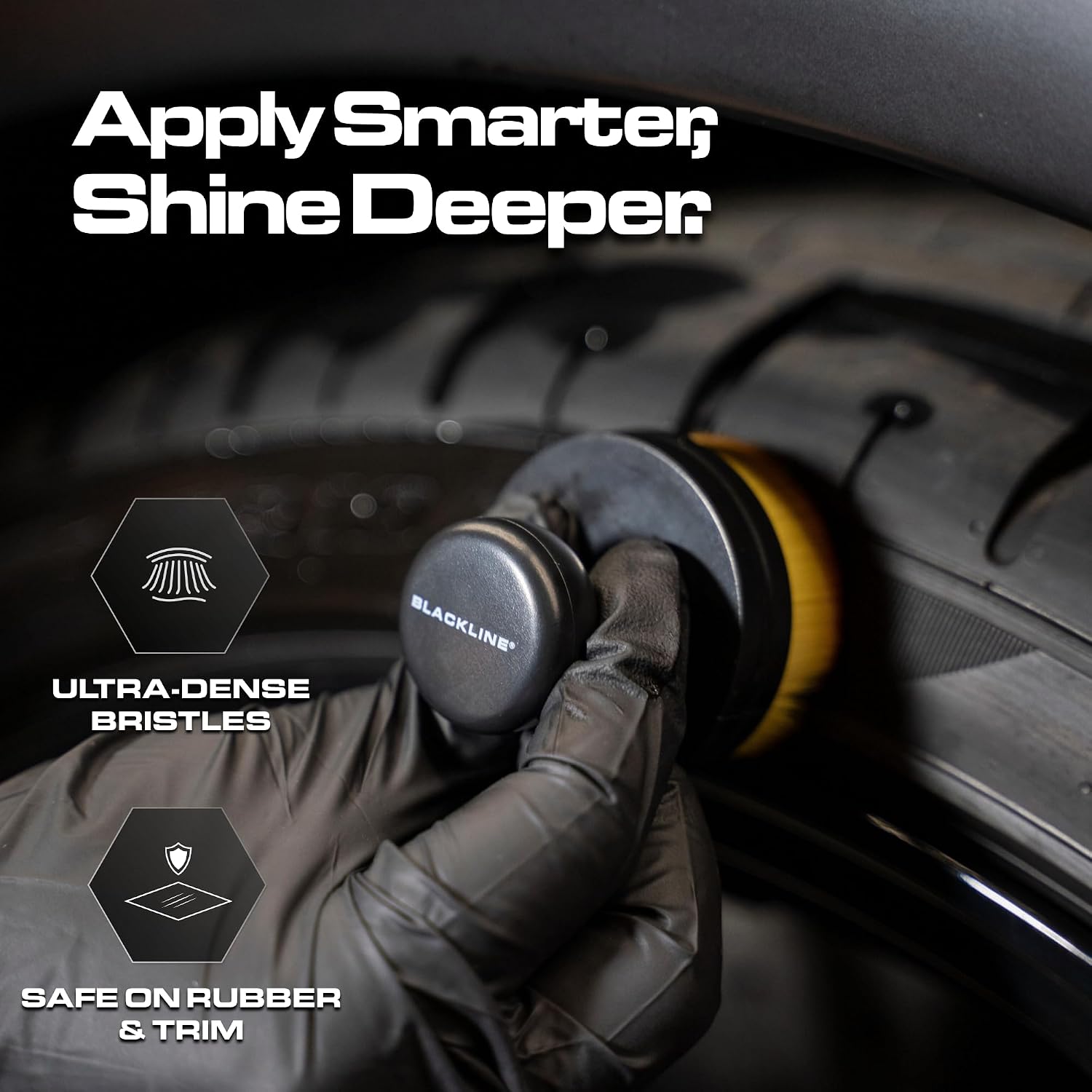 Tire Shine Applicator Brush - Soft Bristle, Mess-Free, with Stand | Soft-bristle applicator spreads tire dressing