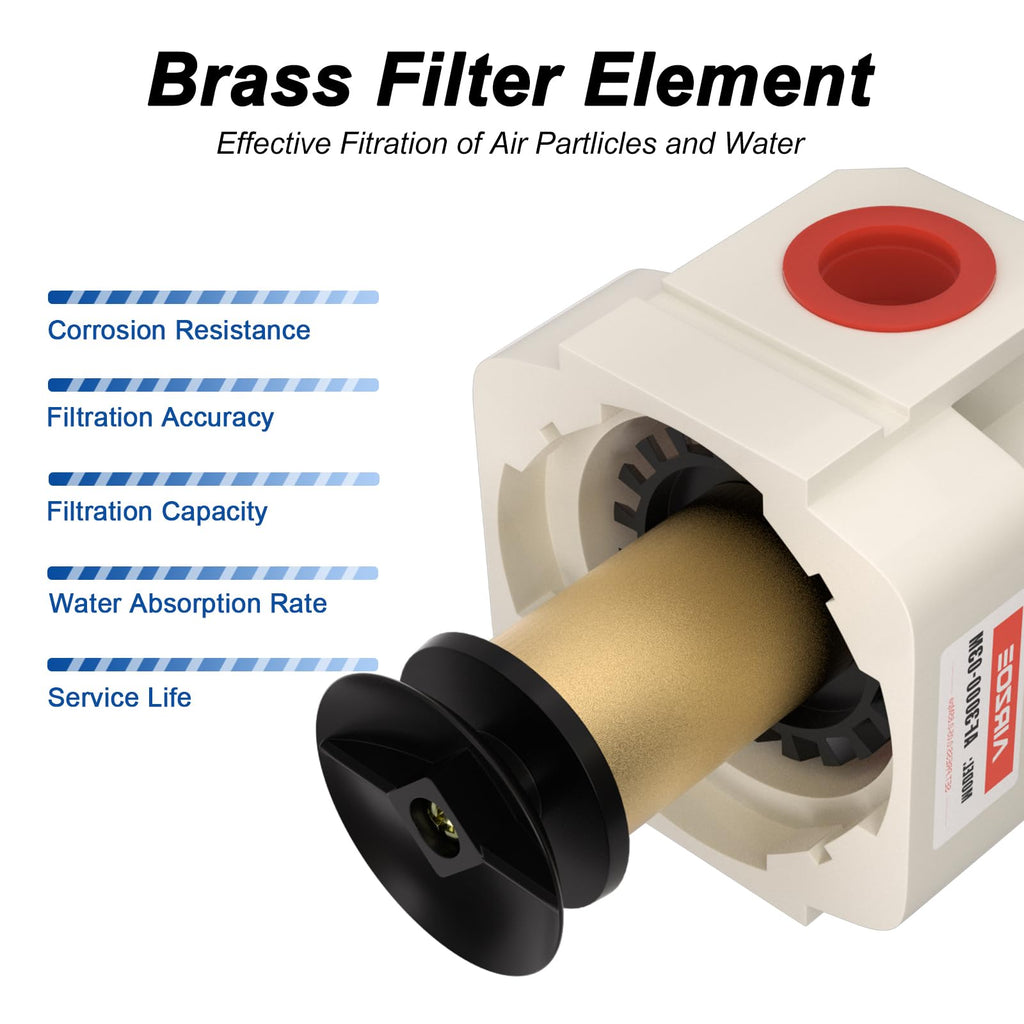 AIRZOE 3/8" NPT Compressed Air Filter, Semi-Auto Drain,0-150psi, AF3000-03