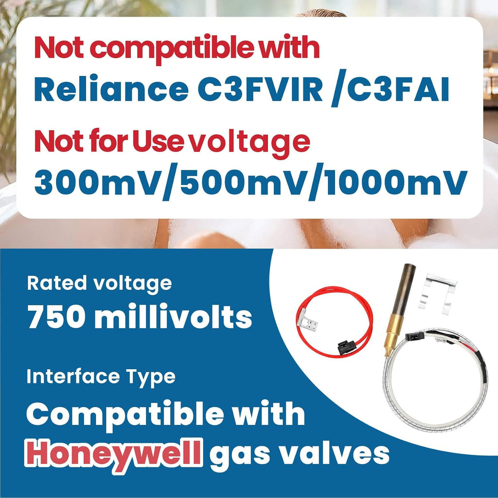 750 Mv 100112328 Thermopile Compatible with Reliance, Whirlpool, A.O.Smith, Kenmore, American Water Heater, Replace 6911197, 9007872005, 100094024,100112327，21 inch