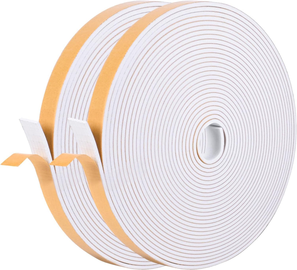 Self Adhesive Foam Tape Weatherstrip 1/2in x 1/8in x 66Ft High Density Foam Insulation Strips Seal Weather Stripping