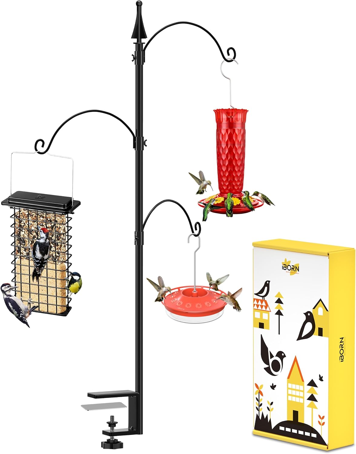 Bird Feeder Hook for Deck Railing Outside Hanging for Hummingbird Feeders Deck Hanger,3 Hooks 360 Degree