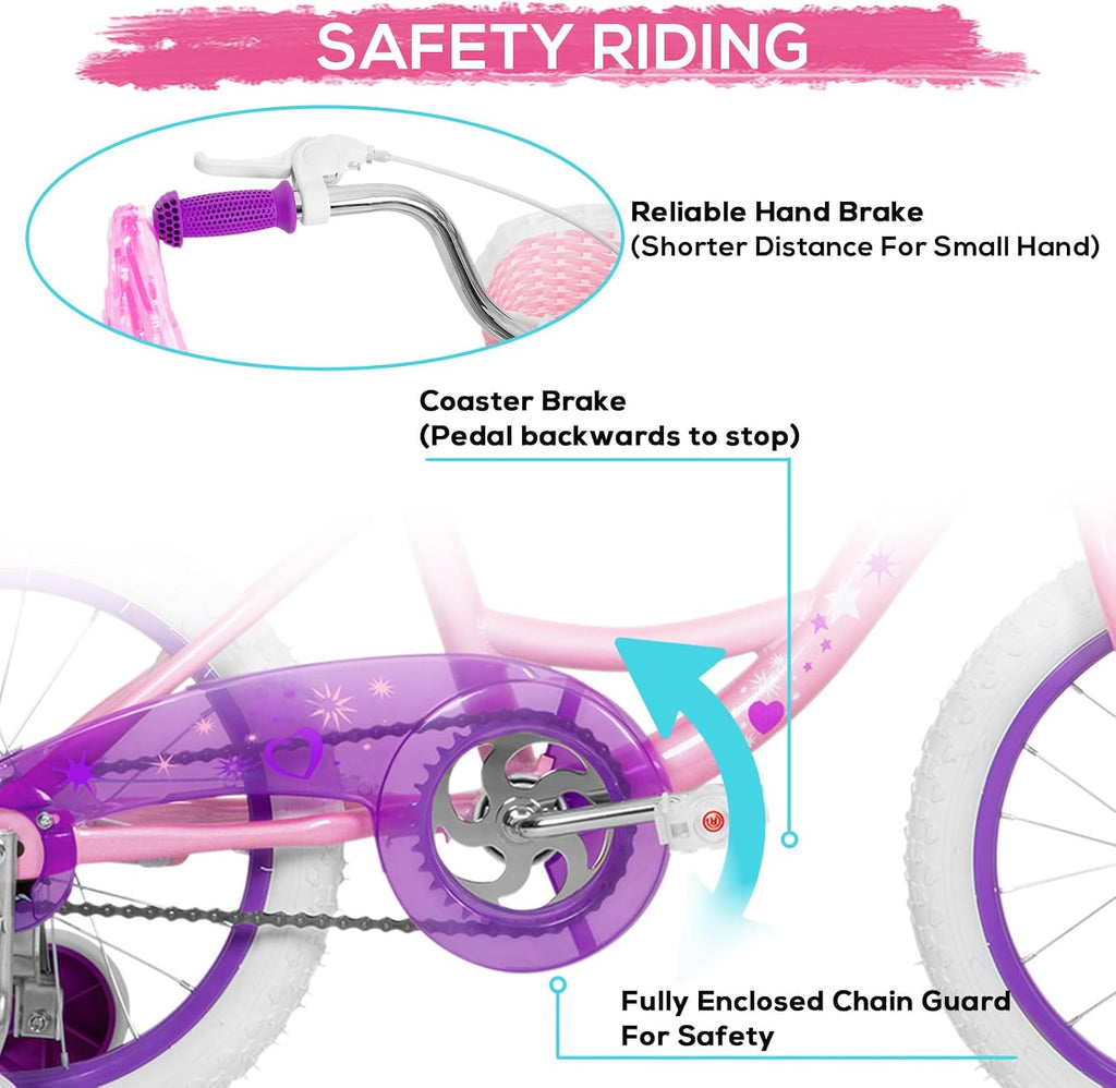 Girls Kids Bike 14 16 18 Inch Children Bicycles with Training Wheels | Toddler 3-9 Years Old with Training Wheels