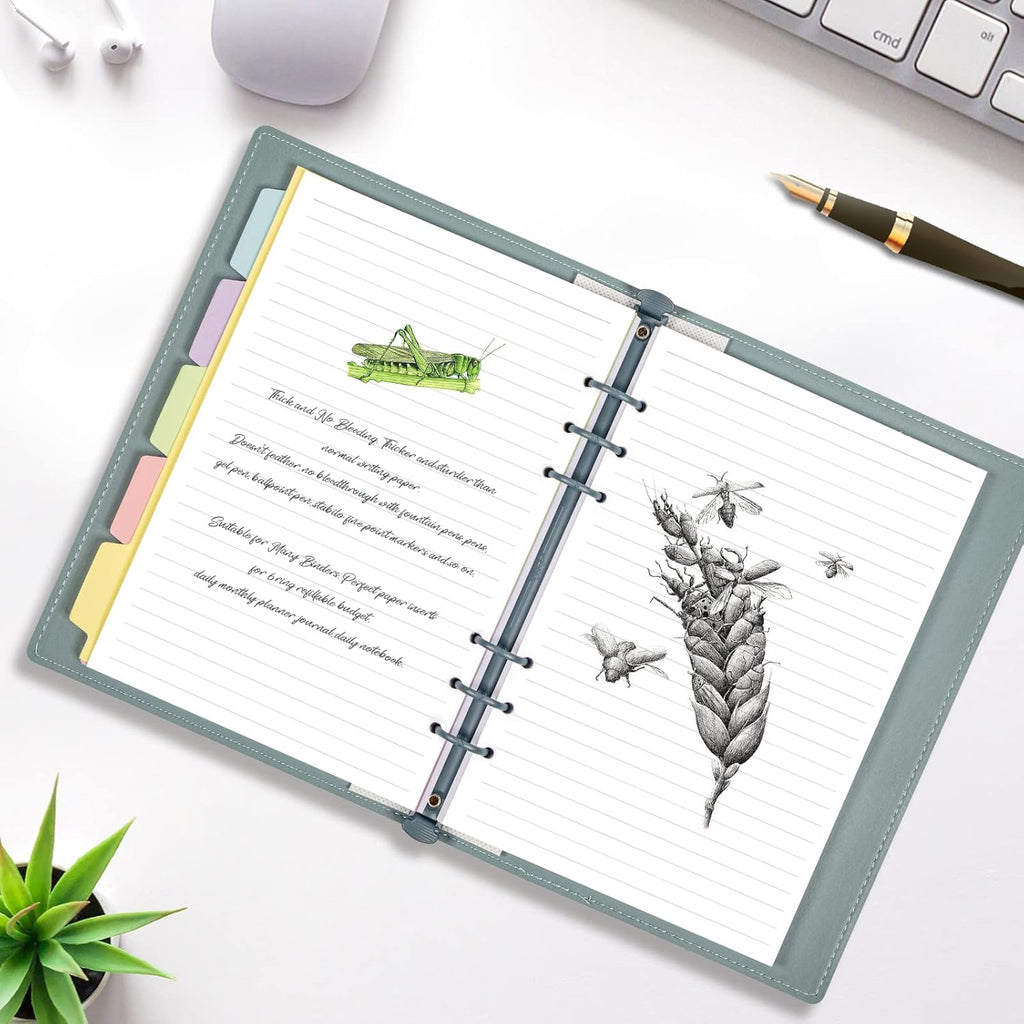 A5 Refill Paper, Planner Inserts for A5 Binder Budget Planner Journals Notebook, 6 Ring Loose Leaf Lined Paper with