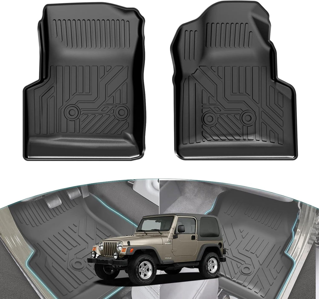 Floor Mats for Jeep Wrangler TJ 1997-2006, TPE All Weather Floor Liners Front Row 2PCS, Waterproof Rubber Car Mats for Wrangler TJ Accessories, Black