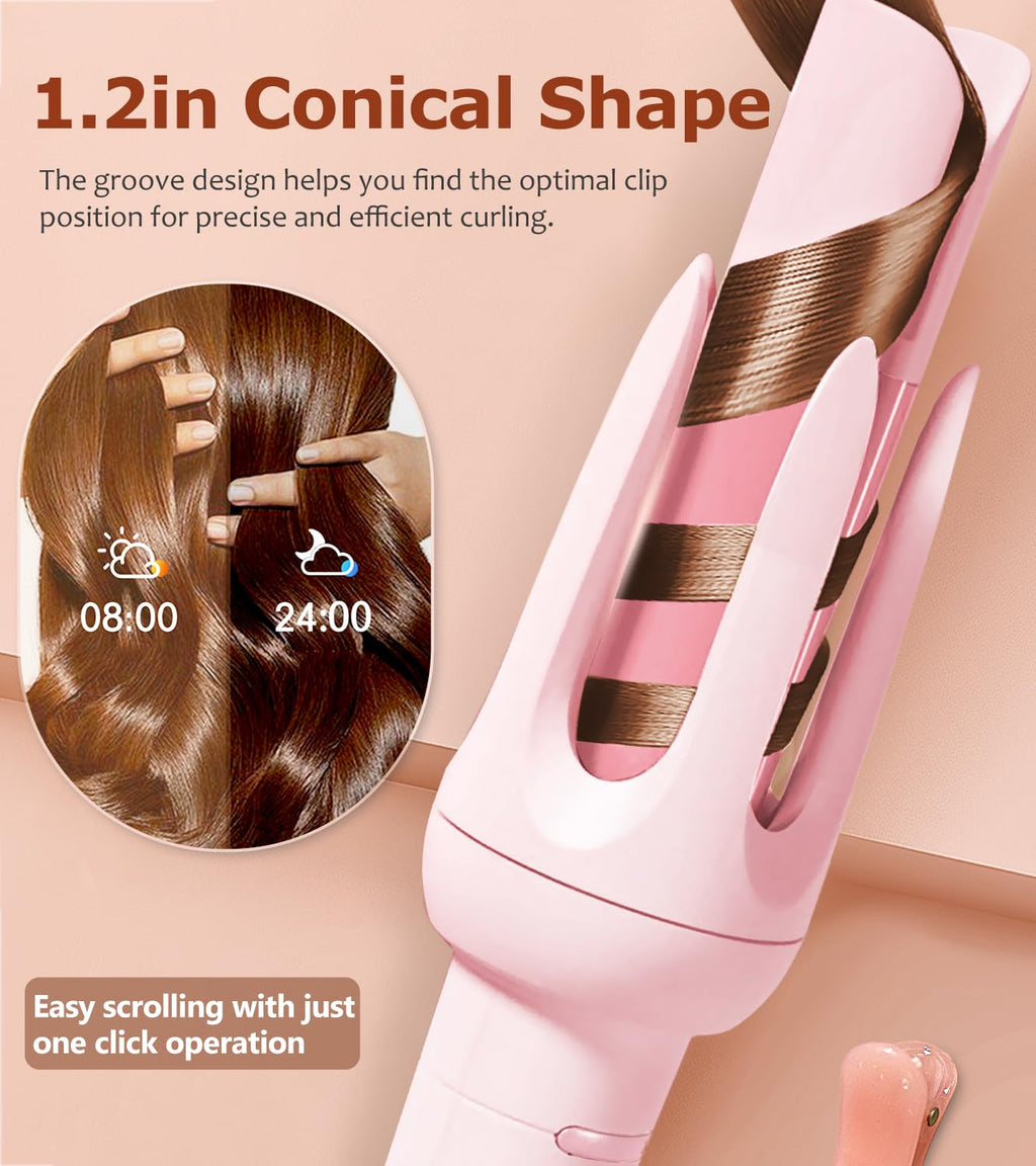 Auto Hair Curler, Automatic Curling Iron with 4 Temperature & 3 Timer, Automatic Shut-Off, Anti-Scald, Anti-Tangle