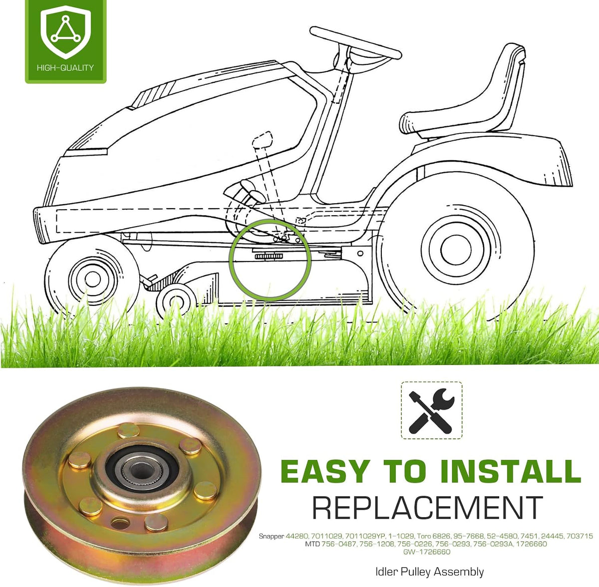 Lawn Mower Idler Pulley Replaces for Lawn-Boy MTD Snapper Toro 95-7668 52-4580 7451 1-1029 7011029 756-0226 756-0293 756-0487 756-1208 AM106564,1 Pack