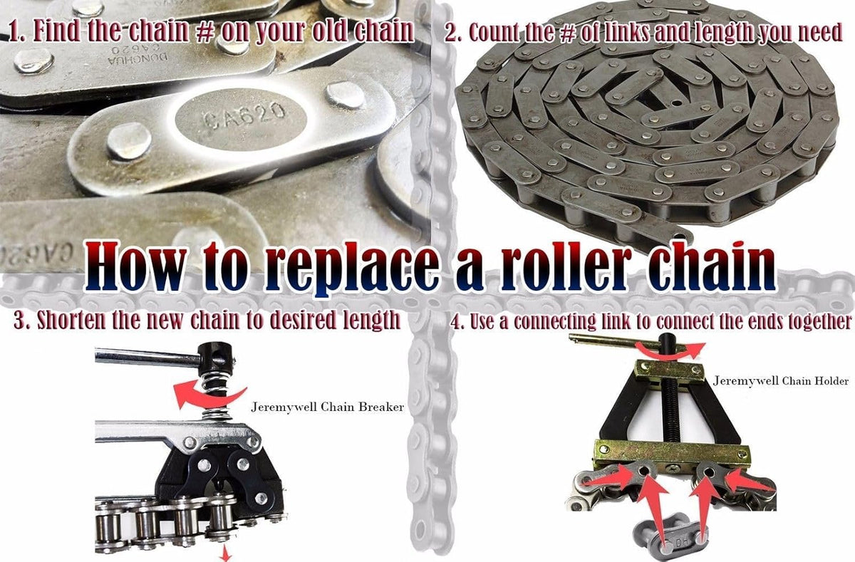 Jeremywell 100 Roller Chain 10 Feet with 1 Connecting Link