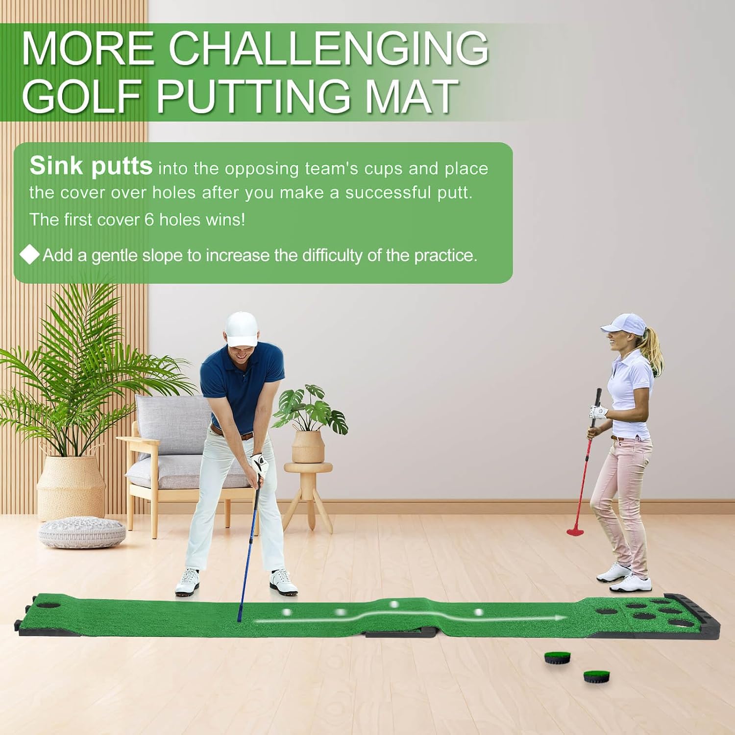 Golf Putting Game Set,Indoor Putting Green Mat with Front Border | Golf Putting Mat Include 4 Golf Balls,1 Portable