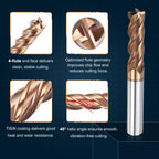Workkyma Carbide End Mill 3/8" Dia 1-1/4" CL 3" L 3/8" Shank 4 Flute