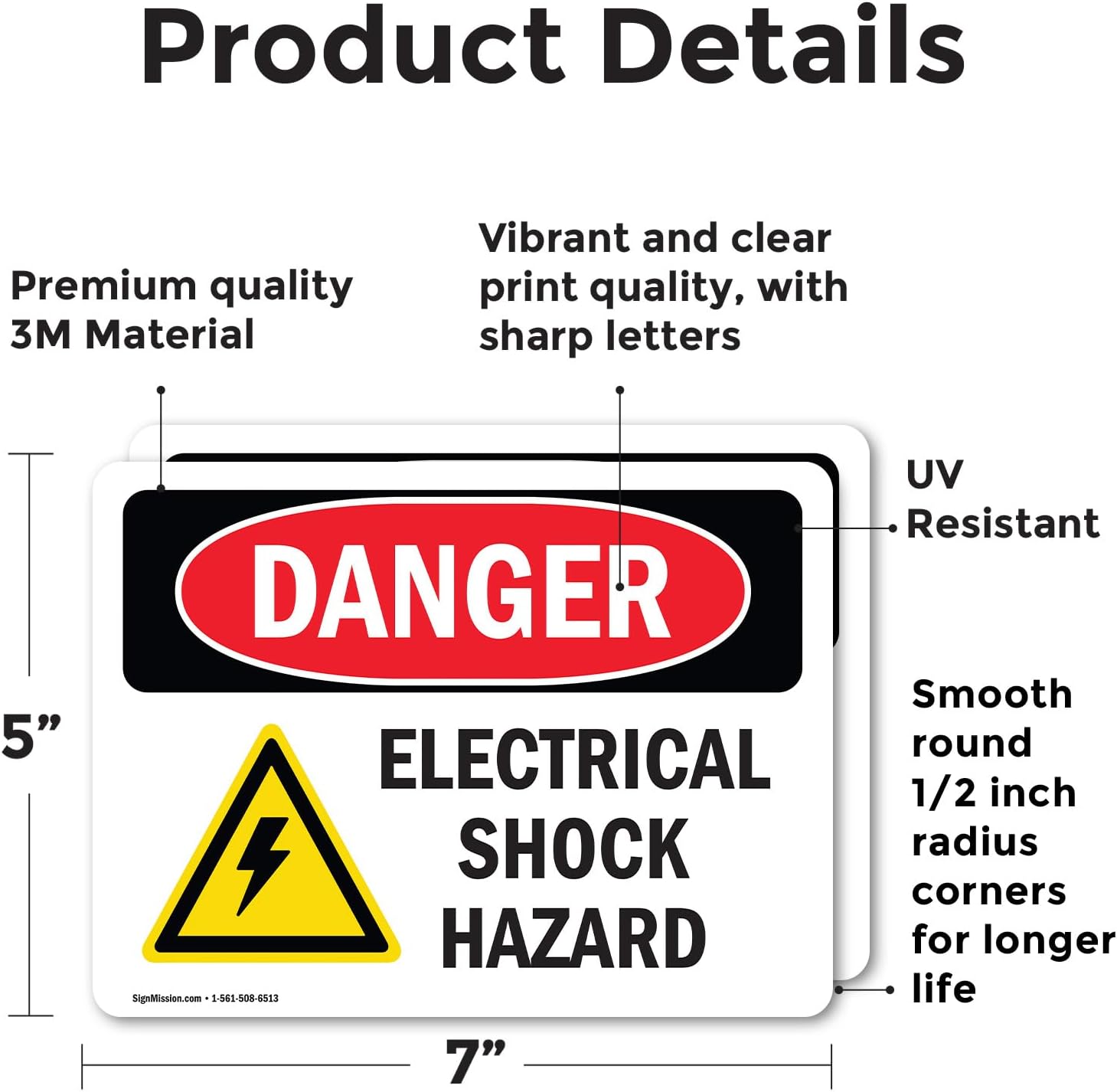 (2 Pack) Electrical Shock Hazard OSHA Danger Sign 7 Inch X 5 Inch Vinyl Label Decal Sticker Weather Resistant, UV