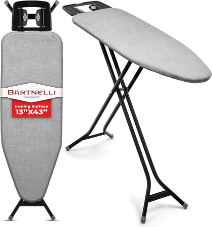 Extreme Stability Ironing Board 43x13 Upgraded Heavy-Duty Metal Frame & Iron Rest, Height Adjustable, Foldable, 4