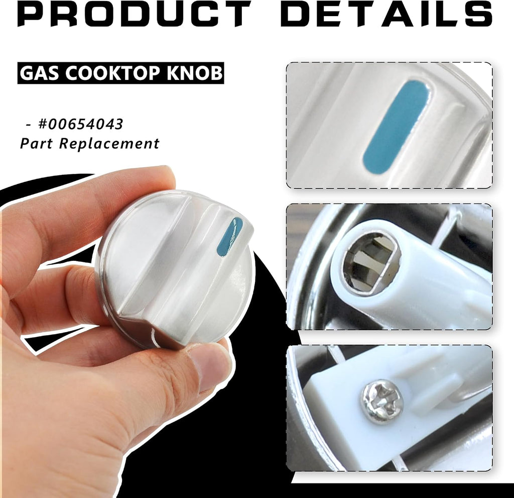 00654043 Cooktop Range Surface Burner Knob Gas Control Assembly Compatible with Bosch Stove Knob Replace 654043, 2693353, AP5325796, PS8731489, EAP8731489(2PCS)