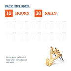 PHS 100 lb Brass Picture Hanging Hooks with Nails, 10 Pack