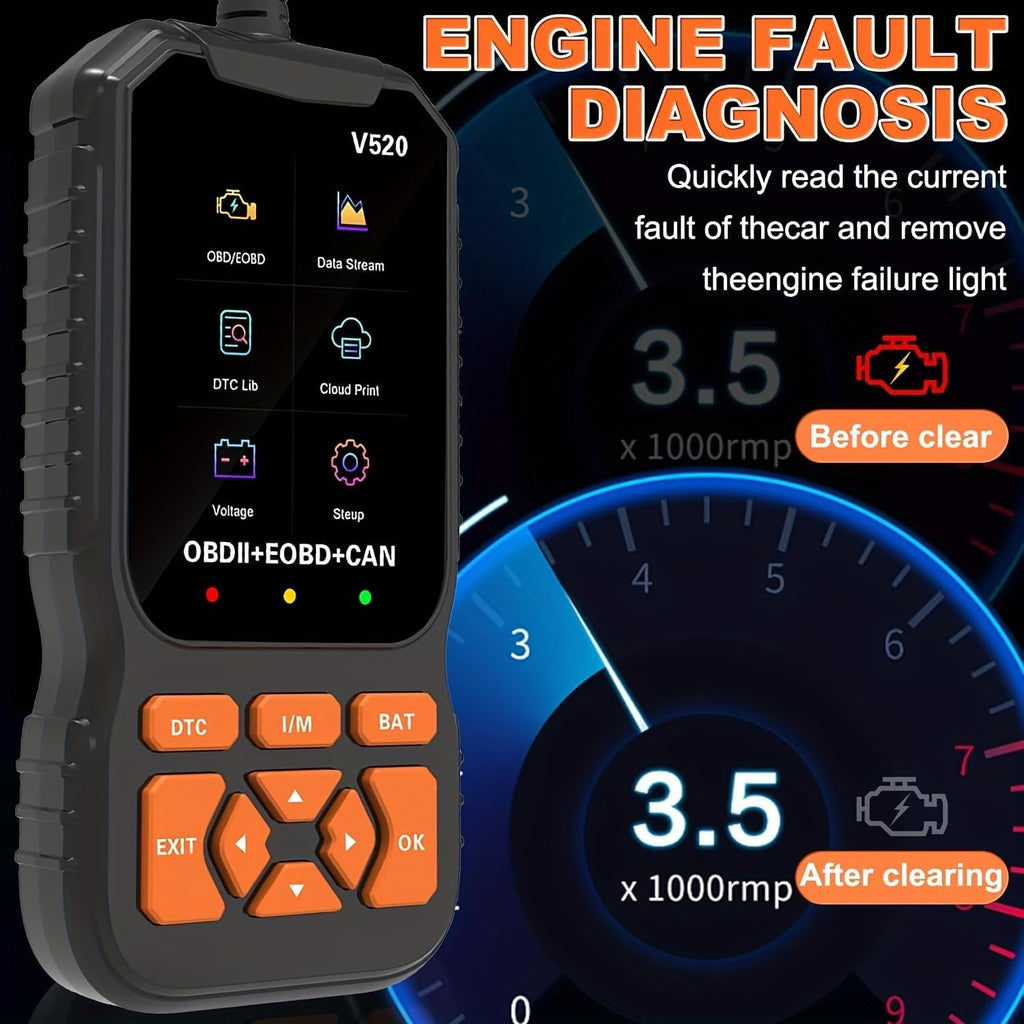Professional V520 OBD2 Scanner – Advanced Car Diagnostic Tool with Live Data, Check Engine Reset, ABS/SRS Scan, Mode