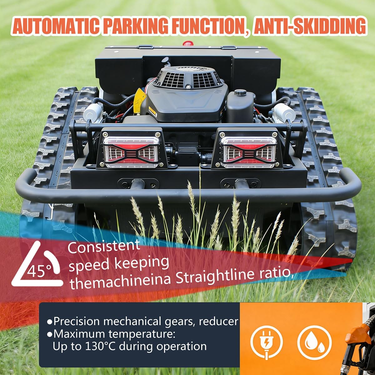 Remote Control Robot Lawn Mower 9.5 Horsepower, All Terrain Tracked Lawn Mower 50 ° Climbing, Remote Control