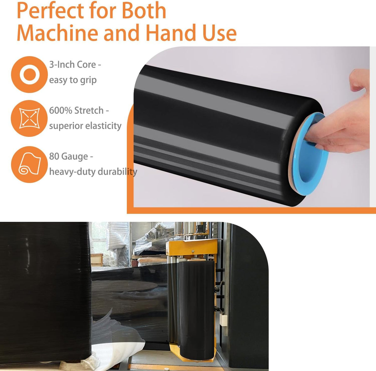 ADAYM 18" x 1500' Stretch/Shrink Wrap Roll - Plastic Wrap for Moving, Heavy Duty 80 Gauge, 600% Stretch for Packing