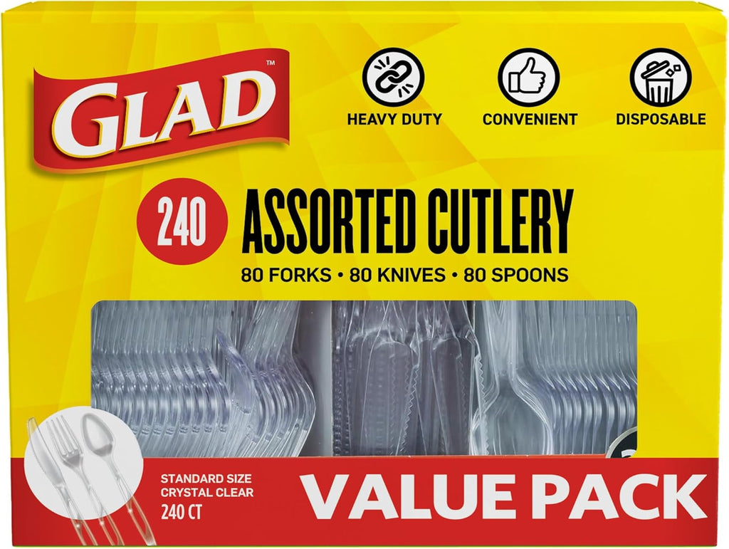 Clear Disposable Cutlery Set, Forks Knives and Spoons, 240 Count
