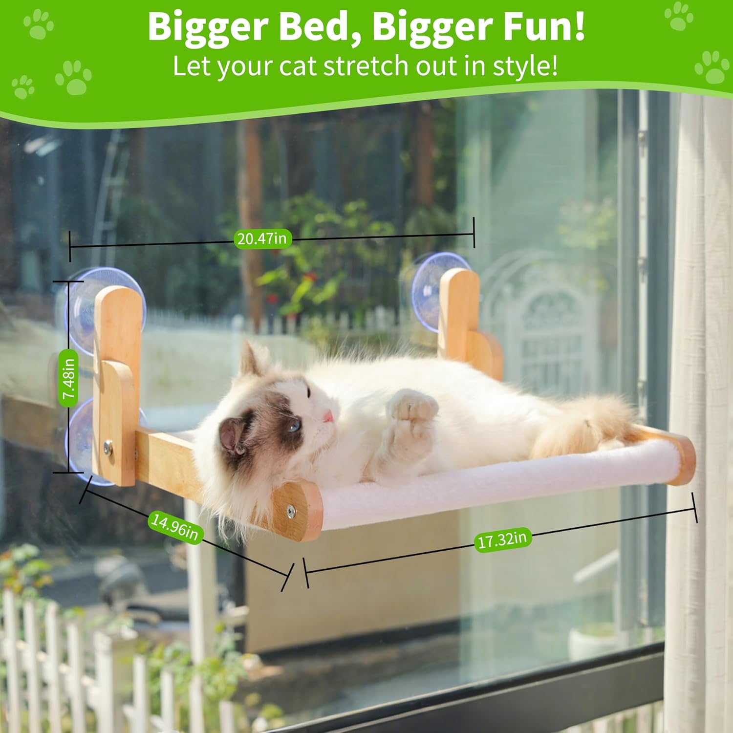 Cat Window Perch with Wooden Frame – Aloxina Foldable Cat Hammock Bed for Indoor Cats, Soft Rabbit Fur Cover