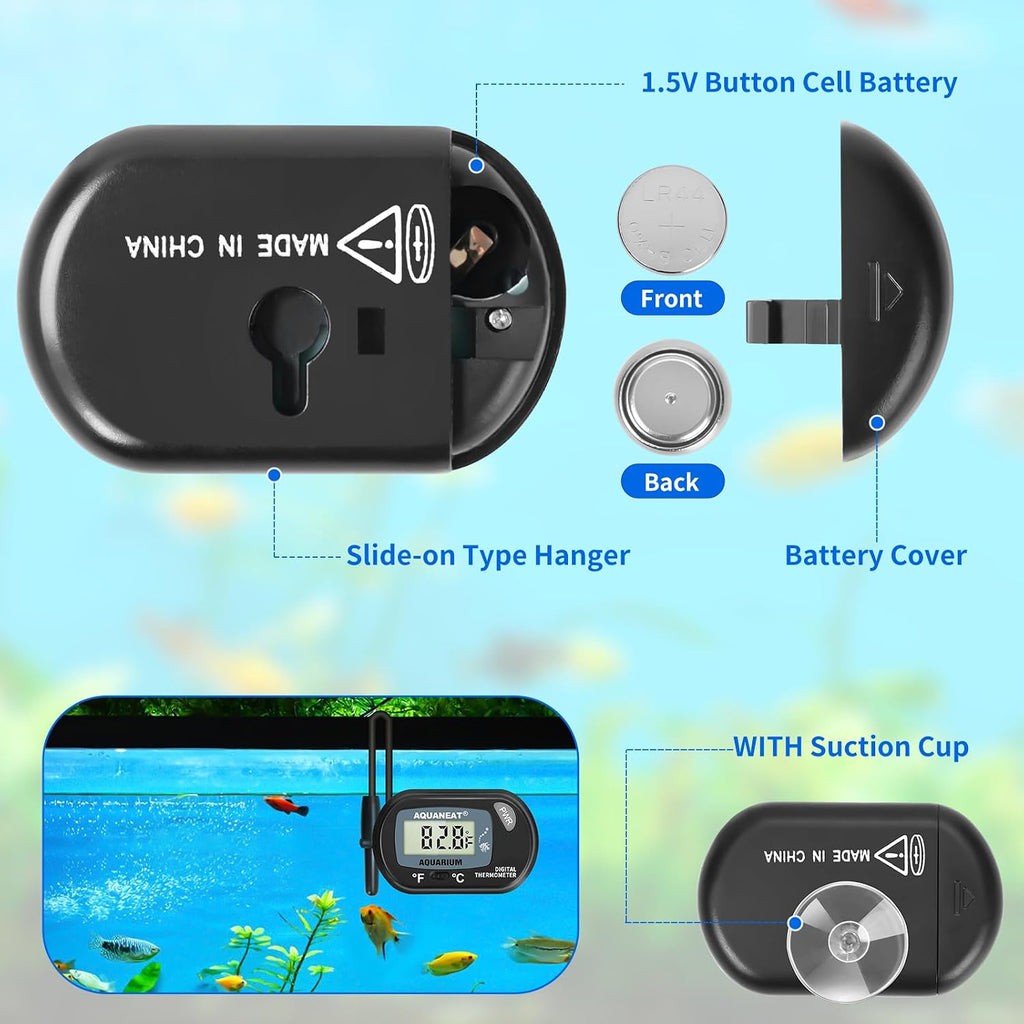 2 Pack Aquarium Thermometer, Fish Tank Thermometer, Digital Temperature Test, with Large LCD Display