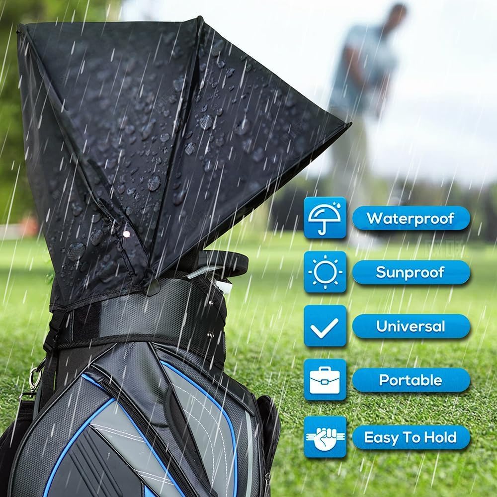 Golf Bag Rain Cover – Lightweight 250g Waterproof & UV-Resistant Hood with Flexible Frame, Fits Stand & Cart Bags